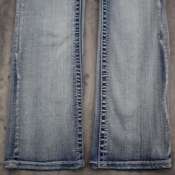 Rebel Soul Pants Womens 8 Blue Mid Rise 5 Pocket Design Boot Cut Faded Jeans - Picture 14 of 16